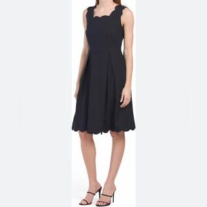NWT Sigrid Olsen -Navy blue Linen blend scalloped hem dress.Size XL